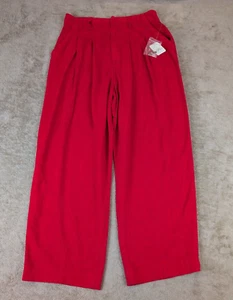 Free People Red Linen Wide Leg Pants Size 6 High Waist Relaxed Fit NWT - Picture 1 of 19