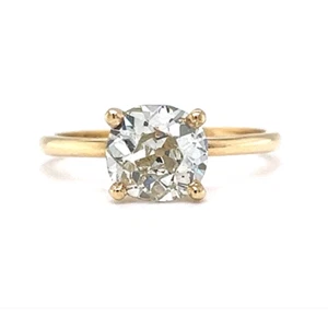 Antiguo anillo de diamantes talla mina IGI cultivado en laboratorio solitario redondo de 1,75 quilates de oro amarillo de 14 quilates - Imagen 1 de 10