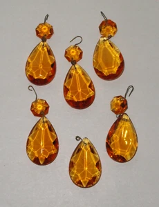 6 Vintage Amber Dark Teardrop Prisms ~ Lamp/Chandelier Lighting Restoration - Picture 1 of 4