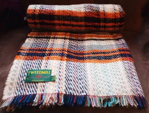 Tweedmill british made wool dark grey & orange striped blanket.