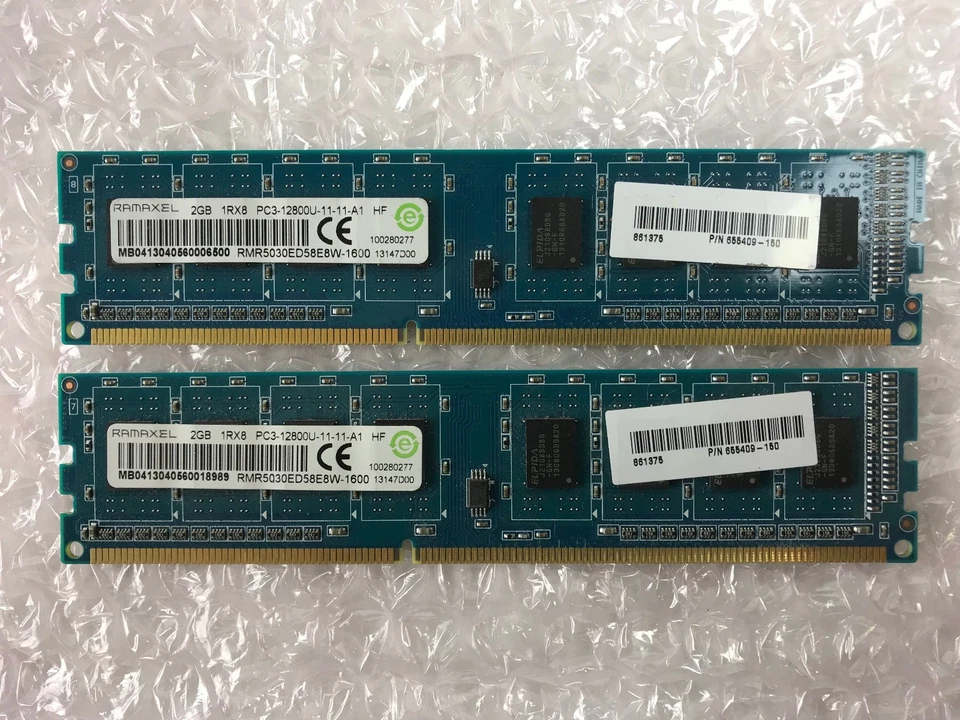 HP 655409-150 Ramaxel 4GB (2x 2GB) PC3-12800U DDR3-1600MHz Unbuffered RAM - Image 1 of 2
