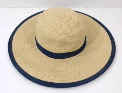Girl's GYMBOREE Straw HAT Size XS S 4-6 Tan Woven Navy Blue Ribbon Trim - Image 1 of 4