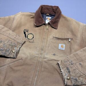 Vintage Carhartt Detroit J01 BRN Canvas Jacket Blanket Lined Size 48 Regular Tan