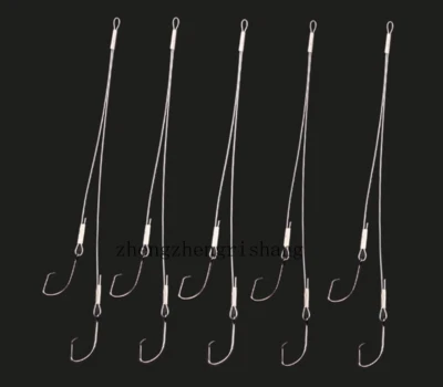 10 piezas aparejos de gancho doble de acero de agua salada ganchos de pesca alambre líder para bagre Foto 1 de 4