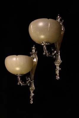 par de apliques franceses art deco bronce plateado con alabastro español real Foto 1 de 4