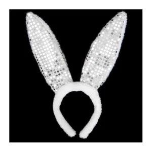 White Plush Sequin Bunny Ears Headband ~ HALLOWEEN EASTER RABBIT COSTUME PARTY - Picture 1 of 2