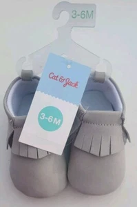 Cat & Jack Baby Girl Grey Faux Suede Moccasin Shoes Crib Fringe 3-6 Months - Picture 1 of 5