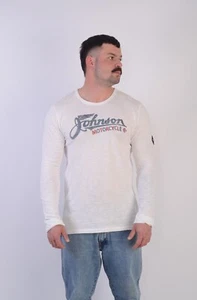 Camiseta Johnson Motors Para Hombre Blanca Algodón Logo Grande Manga Larga Talla L Hecha en EE. UU. - Imagen 1 de 14