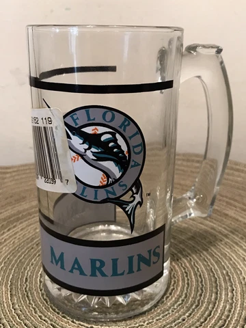 Vintage 1991 MLB Florida Marlins Miami Glass Beer Mug in Fantastic Shape Go Fish Cover
