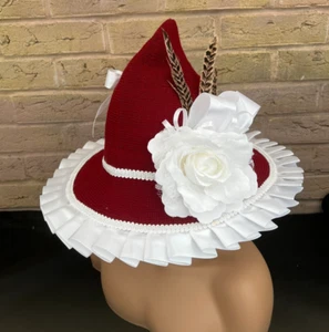 Impresionante Sombrero de Brujas Steampunk Rojo Blanco Plumas de Rosa Cristal de Alfarero (43) - Imagen 1 de 6