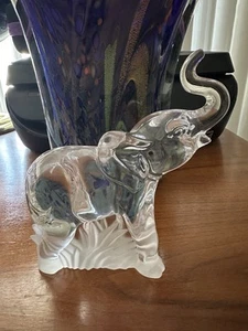Lenox Crystal Elephant Trunk Up Frosted Base Figurine 7" 1994- No Box - Picture 1 of 1