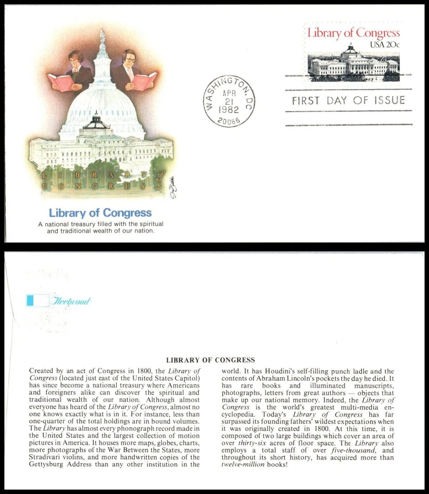1982 Library of Congress Sc 2004 FDC Fleetwood knowledge books architecture UA - Image 1 of 1