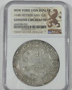 1648 NETHERLANDS Silver New York Lion Dollar NGC Genuine Circulated - Picture 1 of 4
