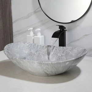 Juego de grifos mezcladores de latón con montaje en cubierta ovalados para lavabo de cerámica para lavabo de lavabo de baño de EE. UU. - Imagen 1 de 13