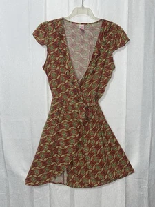 Matilda Jane Med Serendipity Cheerio Wrap Dress Red Green Floral Flutter Ruffle - Picture 1 of 16