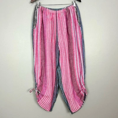 Flax Striped Linen Gaucho Pants Women’s Size 1X Pull On Colorful Lagenlook - Image 1 of 4
