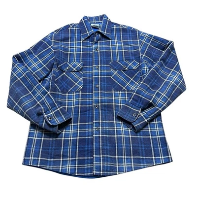 Vintage 80s Fieldmaster Blue Plaid Quilted Lined Flannel Shirt Jacket Medium USA - Image 1 of 4