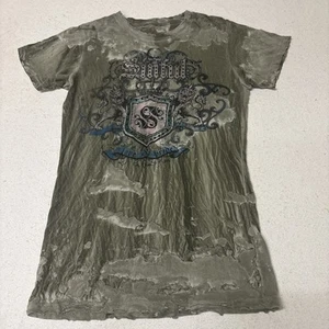 Camisa Affliction Pecaminosa Calavera Amor y Orgullo M Negra Brillante Estrás Lados Acanalados - Imagen 1 de 11