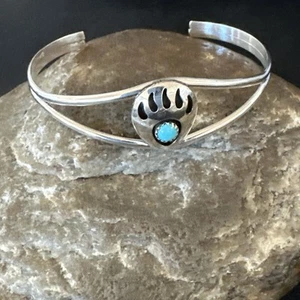 Bracciale zampa orso scatola ombra argento sterling Navajo turchese blu 19290 - Foto 1 di 14