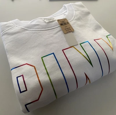 Victoria's Secret ROSA Blanco Sólido Cuello Redondo Sudadera Arco Iris Logo Pequeña Nueva con Etiquetas Foto 1 de 4