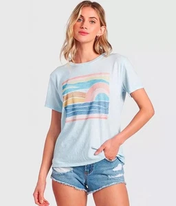 Camiseta BILLABONG MUJER Mar Vista Mar Surf Retro Gráfico Slub S Vista Azul Aqua - Imagen 1 de 7