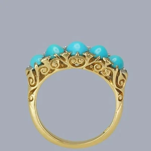Antique Turquoise Ring 18ct Gold Ornate Victorian Rose Diamond Five Stone Ring - Picture 1 of 6