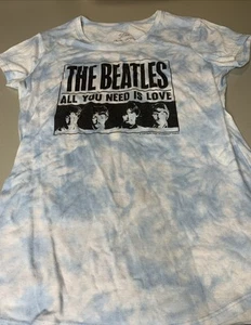 Justice Blue Tie Dye Glitter Beatles ‘All You Need is Love’ Tshirt kids Sz 18/20 - Picture 1 of 5