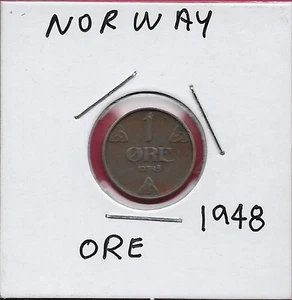 NORWAY 1 ORE 1948 VF-XF,RULLER HAAKON VII,MONOGRAM IN CIRCLE LEGEND AROUND,SCRIP - Picture 1 of 2
