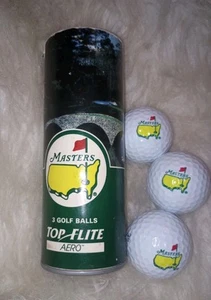 3 Vintage Masters Golf Balls & Container Hole 12 Sleeve Souvenir Collect 30 Year - Picture 1 of 24