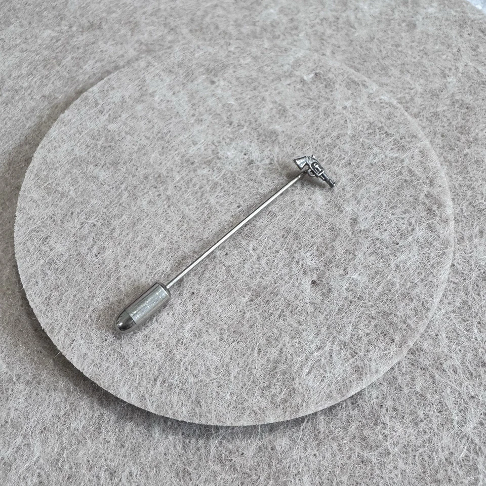 Vintage Mens .925 Sterling Silver Lapel Tie Stick Scarf Pin Tiny Gun Pistol - Image 1 of 4