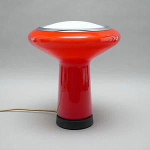 Lámpara De Mesa Hiemstra Evolux De Vidrio Rojo Blanco Cromo Años 60 1.AIO - Imagen 1 de 5