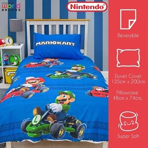 Nintendo Super Mario Kart Official Single Duvet Cover Bed Set Checkers Design - Picture 1 of 4