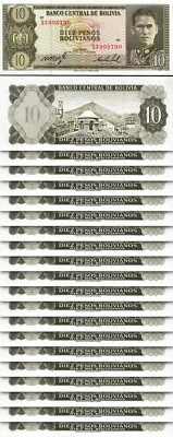 Bolivia 10 Bolivianos 1962, UNC, 20 Pcs LOT, Consecutive, P-154a - Image 1 of 4