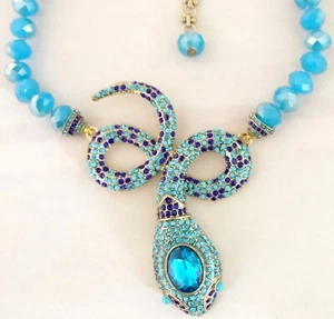 COLLANA SERPENTE 4" NUOVO STILE DESIGNER PERLE CRISTALLO TURCHESE, STRASS E CABINE - Foto 1 di 20