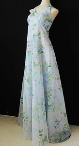 Vtg Summer Dress Empire Waist Halter Maxi Swing Floral Chiffon Size 2XS/XS - Picture 1 of 12