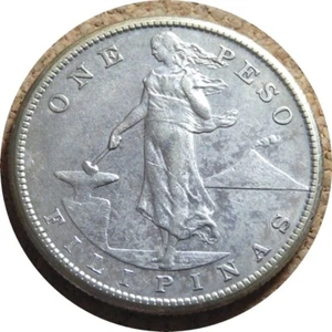  elf Philippines USA 1 Peso 1909 S  Silver - Picture 1 of 2