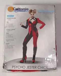 Damen Erwachsene LG schwarz und rot Psycho Narr Küken Overall und Jacke Kostüm - Bild 1 von 2