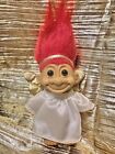Vintage Russ Troll Angel With Red Hair Christmas Ornament 3” Doll Gold Wings