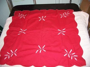Vintage Weihnachten Tischdecke Leinen 30 x 29 Zoll weiß Blatt Stickerei Nähen - Bild 1 von 2