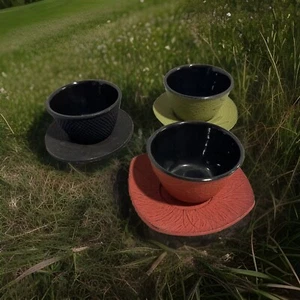 Teavana Cast Iron 3 matching cups With Plates - Picture 1 of 7