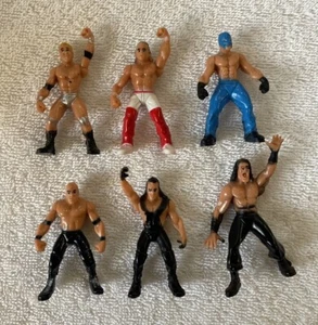 WRESTLER ACTION FIGURE 2” LOT 6 MINI MINIATURE Small WWE LOOSE ARTICULATED - Picture 1 of 14