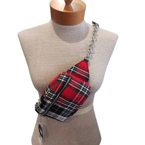 Womens Fanny Pack Cross Body Waist Pack Black Red Silver Chain Punk NWT - Picture 1 of 4