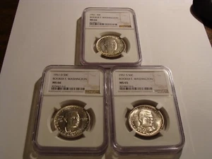 1951 -P,D,S BOOKER T WASHINGTON HALF DOLLAR Set - NGC MS66. 66. 65 - Picture 1 of 15