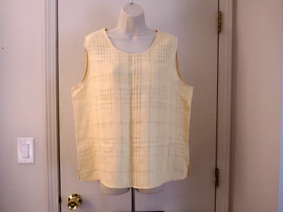 Top SAG HARBOR Amarillo 100% Lino Transparente Cuello Redondo Aberturas Sin Mangas Talla L Foto 1 de 3