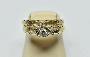 Massiver 14K 0,15 TCW natürlicher Diamant DBL Hochzeit Set G Farbe VS1 Reinheit Größe 6,5 - Bild 1 von 5