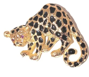Cheetah Big Cat Brooch Pin Pendant Brooch Black Spots Red Eyes Jewelry - Picture 1 of 5