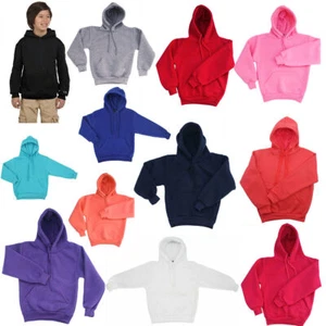 Kids Unisex Basic Pullover Hoodie Jumper School Uniform Plain Casual Sweat Shirt - Picture 1 of 18