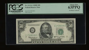 DBR 1950-E $50 FRN Chicago Fr. 2112-G PCGS 63 PPQ Serial G17496186A - Picture 1 of 2