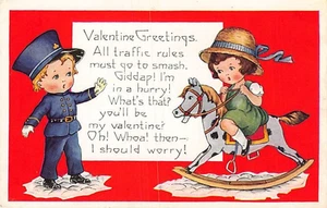 Postal: Saludos de San Valentín, niño policía y niña, hecha por Whitney, DB 1910 - Imagen 1 de 2