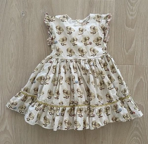 Pink Chicken Chick Pattern Easter Egg Dress Lined Full Circle Skirt Girls 5Y - Picture 1 of 7